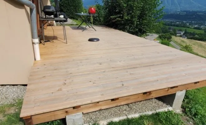  Rénovation et Agrandissement d'une terrasse en bois Mélèze sur structure en Pin Autoclave à St Pierre d'Albigny (Savoie - 73), Chambéry, STRUCTURES BOIS & Compagnie