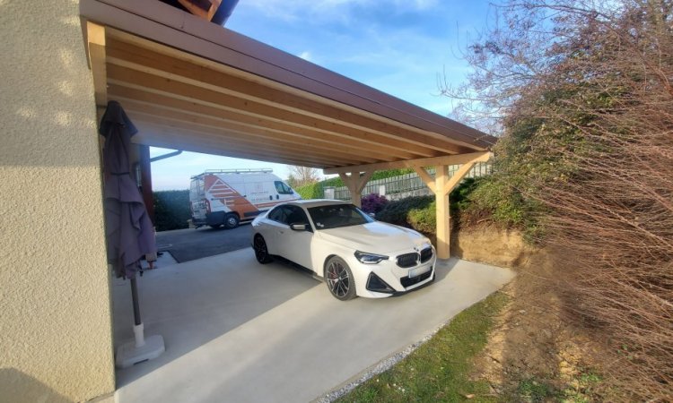 Construction d'un carport / garage voiture en Epicea contrecolle au Montcel (Savoie - 73)